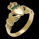 C9573 Claddagh yellow gold and Round Emeralds Ring
