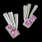 E1647 White gold Princess Pink Sapphire earrings
