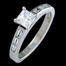 S1714 Princess Cut and Baguette White Gold Diamond Ring