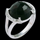 C1708 Dome Checker Cut Black Tourmaline and Diamond Ring