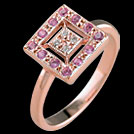 C1579B Deco Vintage Square Pave Pink Sapphire and Diamond Ring