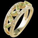 C1580 Marquise Peridot and Millgrain Diamond Yellow Gold Ring