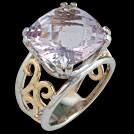 C1784 Antique Square Cushion Pink Amethyst Two Tone Gold Ring