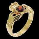 C957B Claddagh yellow gold Heart Garnet Ring