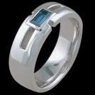 R1486 Baguette Sapphire white gold mens ring