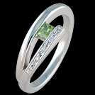 C1498 Split Bar Square Peridot and Diamond Ring