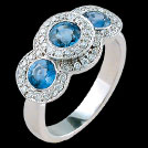 C1460 Vintage Three Stone Ceylon Sapphire and Millgrain Diamonds