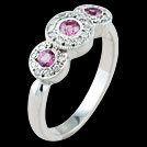 C1478 Dainty Vintage Three Stone Pink Sapphire and Diamond White