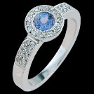 C1463 Round Tanzanite and Millgrain Diamonds White Gold Ring