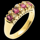 C1152 Vintage Filagree Carved Rhodolite and Diamond Bridge Ring