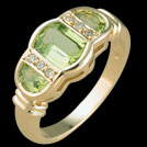 C965 Barrel and Half Moon Cut Peridot and Diamond Gold Ring