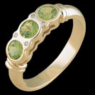 C986 Round Three Stone Peridot and Diamond Yellow Gold Ring