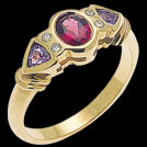 C900B Oval Rhodolite and Trillion Tanzanite Diamond Ring