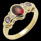 C882C Buff Top rhodolite and Round Tanzanite Diamond GoldRing