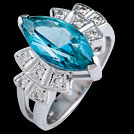 C1788 Marquise Teal Topaz and Diamond Deco White Gold Ring